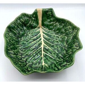 Vintage SECLA Portugal Green Cabbage Serving Bowl 11" x 11" Majolica Stunning!